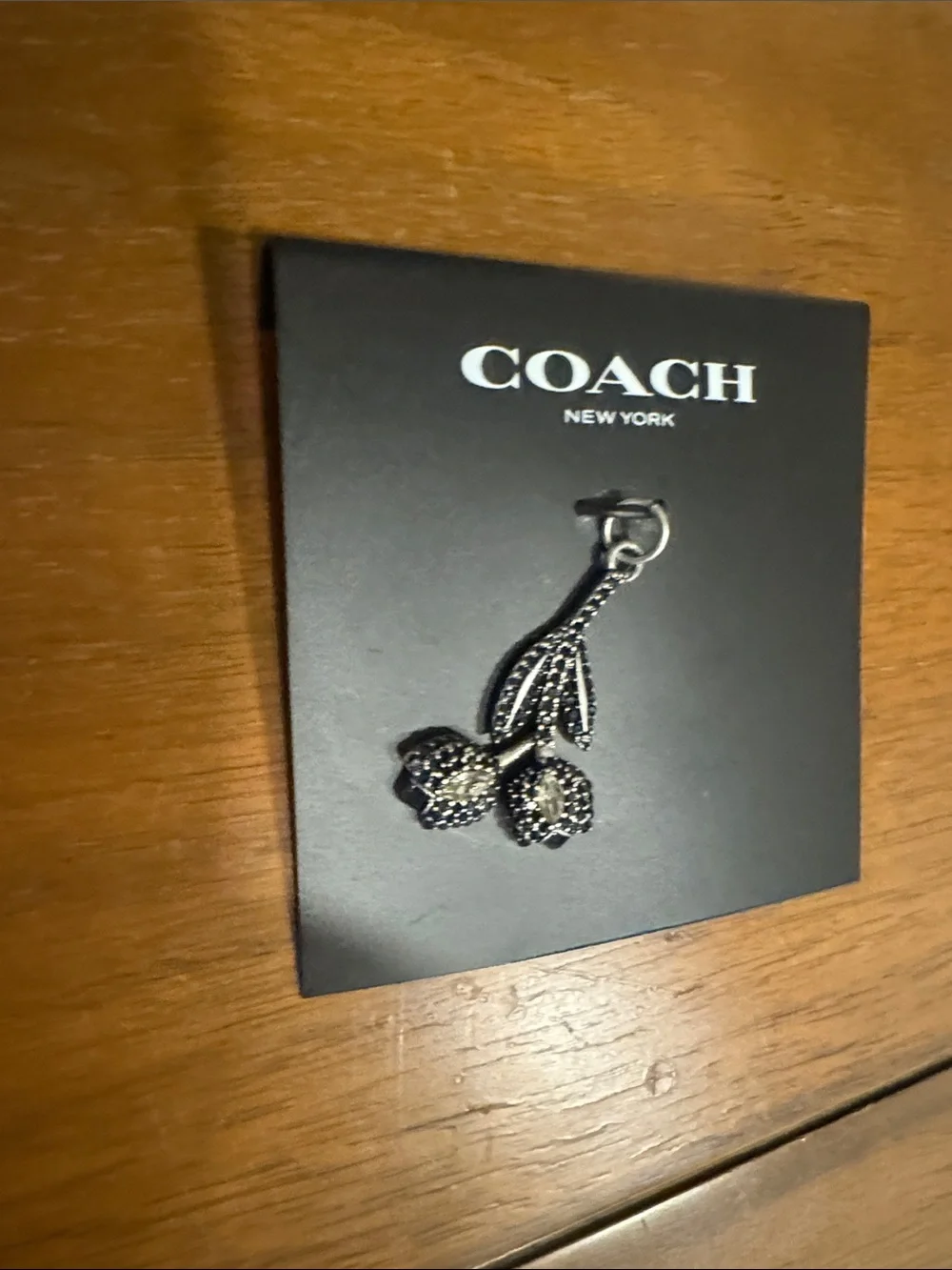 COACH Black Crystal Cherry Dangle Keychain Charm